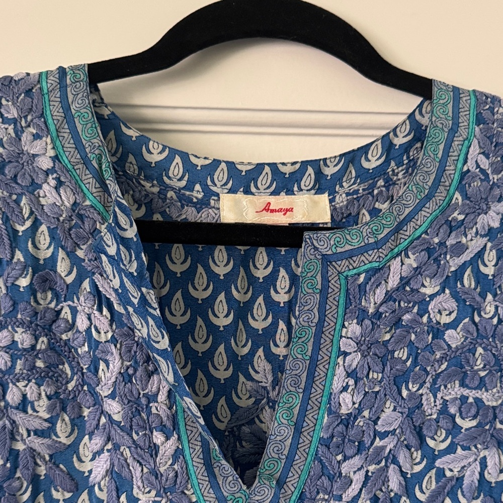 Silk Blue Floral Women's Tunic